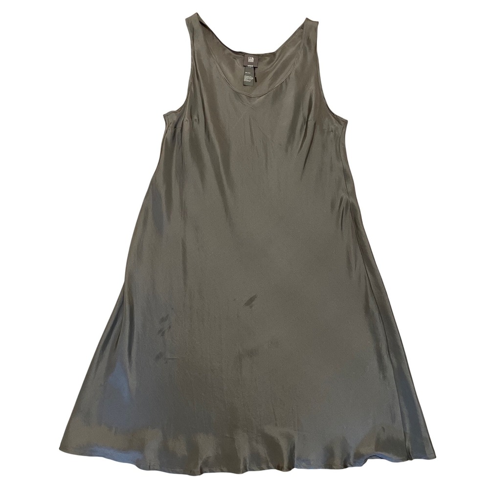 Lilith Silk Shift Dress Bias Cut Gray Scoop Neck A-Line Small
